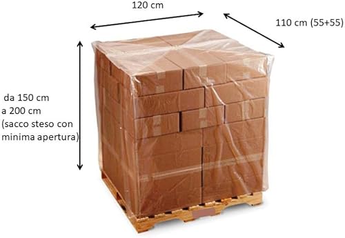 Cappuccio Copri Pallet LDPE cm 120+55+55x200 Impermeabile 110 Micron Telo Sacco di Protezione per Esterni - Honorern