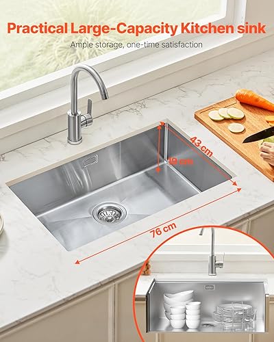 VEVOR Lavello da Cucina da 76 cm Lavello Sottopiano in Acciaio Inossidabile 304, Vasca Singola da Incasso Stile Fattoria con Accessori, Lavello Domestico per Cucina di Preparazione, Lavanderia, Bar - Honorern