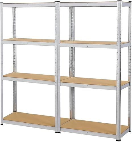 Yaheetech Scaffale in Metallo a 4 Ripiani Regolabili Scaffalatura Metallica per Garage Alta Portata Zincato Mensole Angolare Salvaspazio da Officina Cantina Capannone Magazzino 320x160x40cm/Argento - Honorern