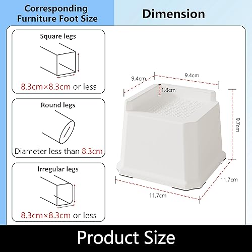 Rialzi per letto da 10,2 cm, resistenti, confezione da 4 pezzi, a forma di L, 0,7 kg, alzata per divano e tavolo, bianco - Honorern