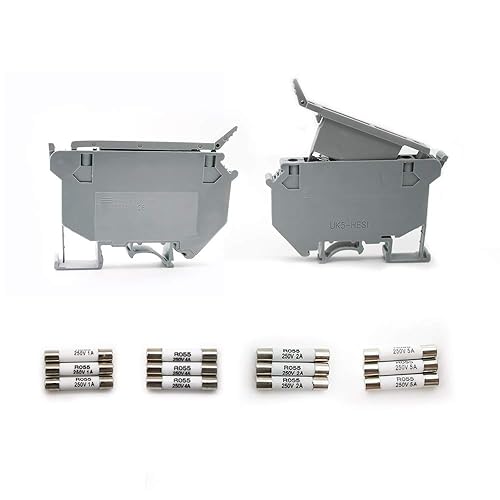 Portafusibile Barra Din, Her Kindness 2 Pezzi Morsetto Porta Fusibili Din, Supporto Porta Fusibili Fotovoltaico, Montaggio su Binario di Sicurezza Fine, Morsetti Base 24 V DC, con 12 Fusibili - Honorern