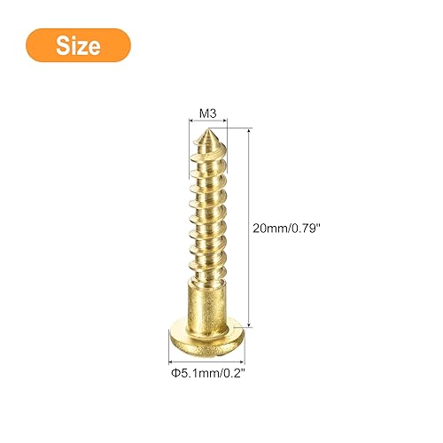 Viti per Legno M3 x 20mm Testa Rotonda Scanalata in Ottone Vite Autofilettante per Lavorazione del Legno 40pz - Honorern