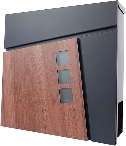 SCHARTEC® Cassetta delle lettere in legno e antracite con scomparto per giornali, moderna e grande - Honorern