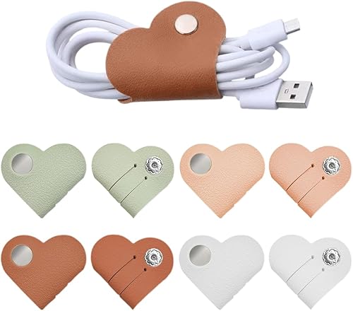 Organizzatore per cavi a forma di cuore da 8 pezzi, organizer per cavi USB, fermacavo, organizer per cavi per cuffie Avvolgicavo per cuffie, cinghia per gestione cavi in ​​pelle - Honorern