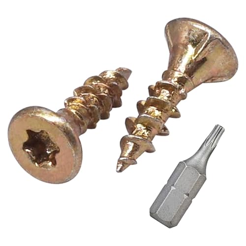 (100 pezzi) Viti per legno in acciaio zincato 3,5 x 25 mm, testa svasata, viti per truciolato giallo - Honorern