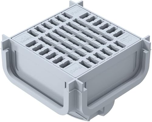 Kit Pozzetto per Raccordo Canali di Drenaggio per Le Acque Pluviali con Sifone Anti-Odore Griglia in Plastica Grigio H30 - Honorern