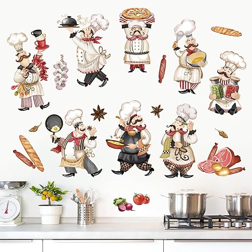 wondever Adesivi Murali Cucina Chef Sticker da Muro Cibo Spezie Adesivi da Parete per Cucina Sala da Pranzo Frigo Armadio - Honorern