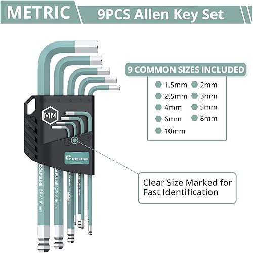 COLFULINE 18 Pezzi Set di Chiavi a Brugola Verdi Chiavi a Testa Sferica 1,5-10 mm Chiavi a Stella T10-T50 Chiavi Esagonali Professionali per la Riparazione Elettrodomestici e Fai da Te - Honorern