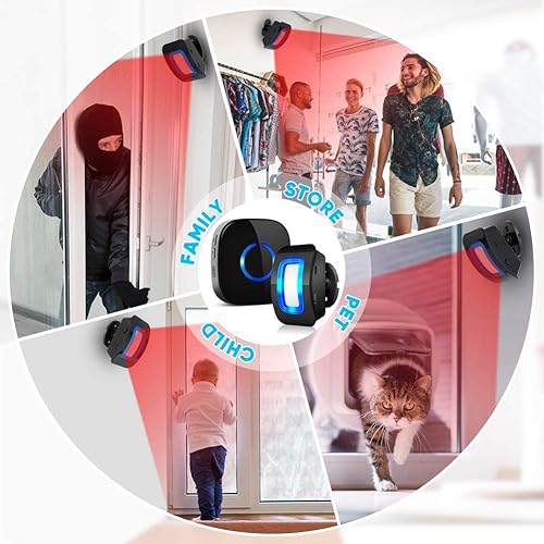 Sensore di movimento con campanello wireless, allarme passaggio, campanello per gatti, campo di rilevamento 4-5 m, 110°, 1 sensore di movimento, 1 ricevitore - Honorern