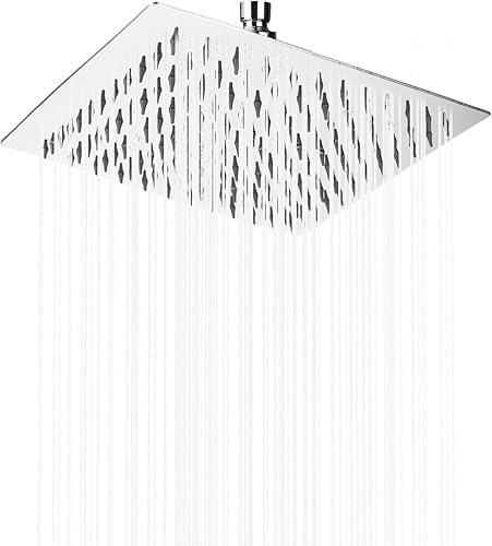 Soffione Doccia Alta Pressione, 30 cm Soffione Doccia Quadrato Acciaio Inossidabile, Regolabile 360° Doccione per Doccia, Copertura Totale del Corpo - Honorern