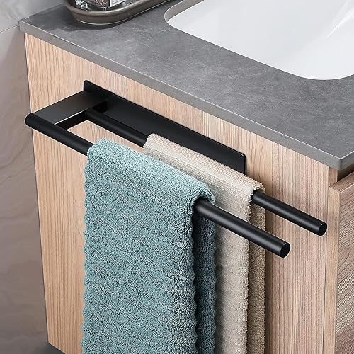 Porta asciugamani bagno adesivo, appendi asciugamani bagno da muro, porta asciugamani bagno da parete in acciaio inox, portaasciugamano da bagno senza fori argento 2 braccio - Honorern