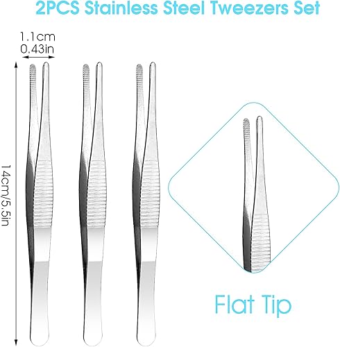 3 pinzette a punta, in acciaio inox, lunghe pinzette smussate, con punta seghettata, professionale, antiscivolo, dritta, per la creazione di gioielli fai da te - Honorern
