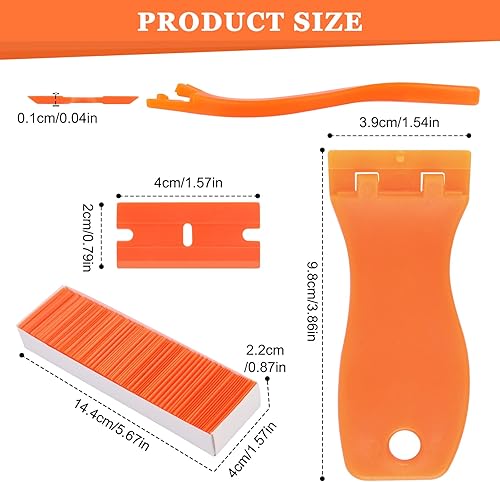 2 raschietti in plastica, spatola in plastica con 200 lame in plastica, spatola in plastica, raschietto in plastica per rimuovere residui di colla, solvente per etichette, rimozione di colla, adesivo - Honorern