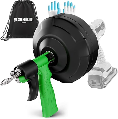 Meisterfaktur Sonda Sturatubi per Pulizia [15M] - Funzione Automatica - Molla Stura Tubi Ideale con Alimentazione Automatica - Sonda Idraulica Stura Lavandini e Scarichi per Amanti del Fai da Te! - Honorern