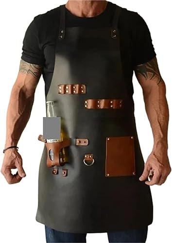 Grembiuli da Lavoro Apron Kitchen Outdoor Apron PU Leather Multifunctional Work Apron Home And Kitchen Products Tool Aprons(Black) - Honorern