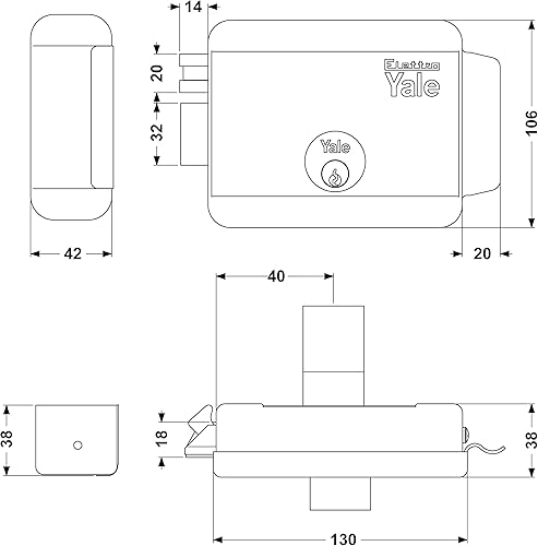 Yale Serratura elettrica da applicare per cancelli Y68000402 mano sinistra, acciaio verniciato, basso voltaggio, entrata 40 mm - Honorern