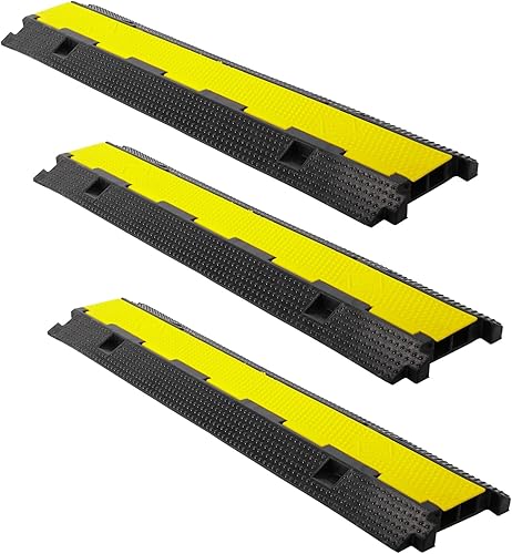 Ponte cavi 3 pezzi 2 canali, 101 x 25 x 5 cm, ponte per cavi in gomma, design modulare, protezione per cavi per parcheggi (nero) - Honorern