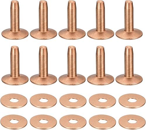 QUARKZMAN 10 Set Rame Rivetti e Sbavature, 12x4x14mm Solido Pelle Rame Rivetto Chiusura per Pelle Fai-da-te Artigianato Forniture, Rame Tonalità - Honorern