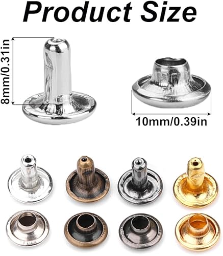 Set di 100 rivetti tubolari in metallo per pelle, vestiti, scarpe, cinture, colore argento, 9 mm x 8 mm - Honorern