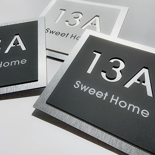 Porte in alluminio composite acriliche personalizzate con numeri di casa e di stampa per esterni in grigio antracite, nero e bianco - numero di strada per casa, hotel, negozio, appartamento - Honorern