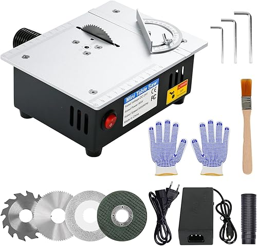 Mini sega circolare da tavolo, 96 W, multifunzione, con 4 lame, di precisione, 7 velocità, alimentatore regolabile per progetti fai da te - Honorern