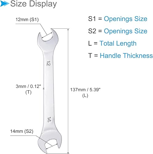 Chiave a Bocca Sottile Aperta, Metrica 12mm x 14mm, Doppia Estremità Sottile - (Applicazioni: per Dadi Sottili, Spazi Stretti), 1 Pezzo - Honorern