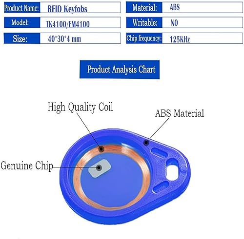 10 x RFID badge 125kHz portachiavi EM4100/TK4100 NFC token prossimità EM ripetitore intelligente ID keycard tag sistema di ingresso sicuro keyhole colore blu - Honorern