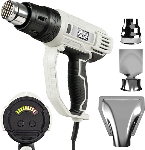 Pistola ad aria calda elettrica con indicatore LED, cavo da 5 metri, 2000 Watt impostazione della temperatura pistola termica 60-600 °C, incl. 3 ugelli di fissaggio - Honorern