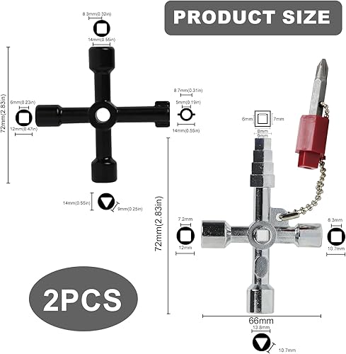 2PCS Chiave Multifunzione 4 in 1, Chiave Principale per Aprire Porte, Chiave Master, per Contatori Acqua, Gas, Armadietti Elettrici e Ascensori, per Manutenzione Domestica e Industriale - Honorern