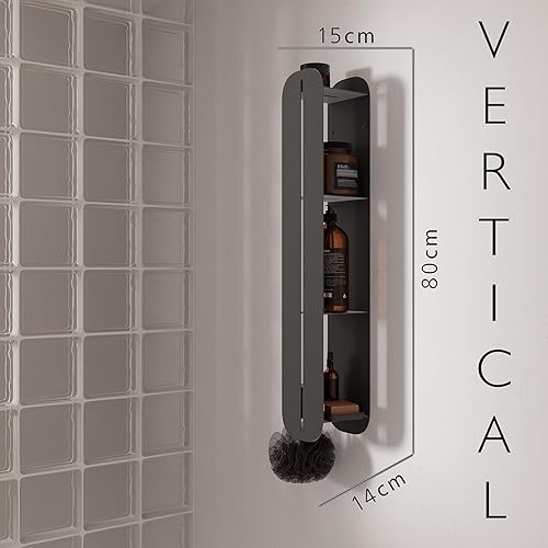 Mensola Bagno in Metallo Nero 80x15cm - Organizer Doccia a Parete, Porta Shampoo Doccia Verticale, Design Moderno, Organizzatore bagno, Accessori doccia, Mensole bagno a parete - Honorern