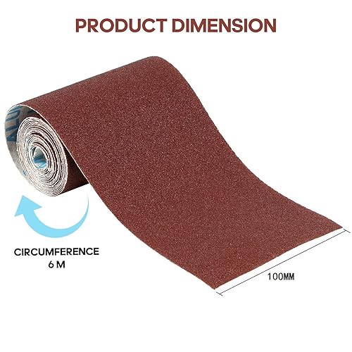 Rotolo di Carta Abrasiva, 100 mm x 6m Rotoli di fogli, macinazione ad umido Carta Abrasiva Rotolo per Legno Metallo Inox Acciaio Inox(Grana 100) - Honorern