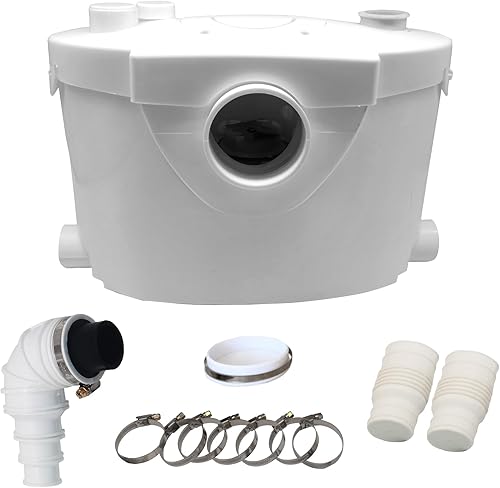 Trituratore WC Maceratore Pompa 400W, Pompe per Fognature Sanitarie 145L/min 4 ingressi, Pompa di sollevamento Doccia 8m linea di trasporto verticale per WC, Doccia, Lavandino - Honorern