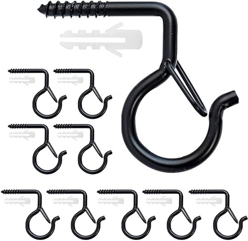 10 viti nere Q-Hanger, ganci da parete per montaggio a parete, ganci a vite a sgancio facile, ganci per piante da parete, gancio per luce natalizia con fibbia di sicurezza - Honorern