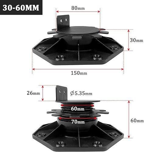 Cuscinetto per trave - 20 pezzi Universal Base Regolabile per lastre die pietra supporto per WPC Balcone Terrazzo 60-140 mm (20 pezzi) - Honorern
