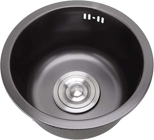 Lavello da Cucina Rotondo, Vasca Singola, in Acciaio Inox + Plastica, Sottopiano, Barra Tonda, Lavabo Singolo, Bagno, con Accessori di Scarico, Diametro - Honorern