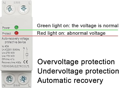 UIHFIDIU 1P + N 27mm 40A 63A 230V DIN Rail Recupero Automatico Riconnessione Sovratensione e sottotensione Relè di Protezione Dispositivo di Protezione 1 Pz(32A) - Honorern