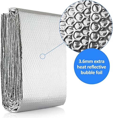 Isolante Termico, 60cm x 5m Pannello Isolante per Termosifoni, Foglio Isolante Doppio Strato Alluminio Bolle, Pannelli Riflettenti per Radiator per Pavimenti, Soffitti, Tetti, Pareti - Honorern