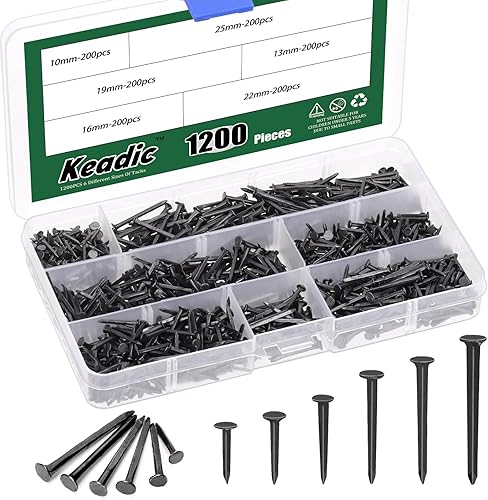 Keadic 1200 pezzi 10/13/16/19/22/25 mm nero scarpe chiodi kit assortimento, chiodi antiscivolo in acciaio al carbonio puntine di ricambio per stivali, pelle, tacchi, suole, scarpe riparazioni - Honorern
