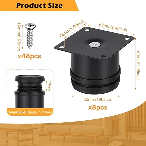 8 pezzi Piedini per Mobili, Piedini Regolabili per Mobili, Piedini per Mobili Regolabili Altezza con 48 Viti, Aumenta l'Altezza di 50 Mm, Gambe per Mobili per Divano, Tavolo, Letto Gambe - Honorern