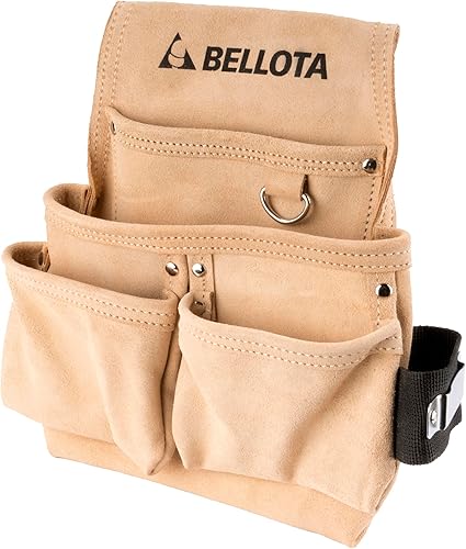 BELLOTA PC4BOL - Borsa portautensili in pelle con 4 tasche, alloggiamento per martello e flessometro - Honorern
