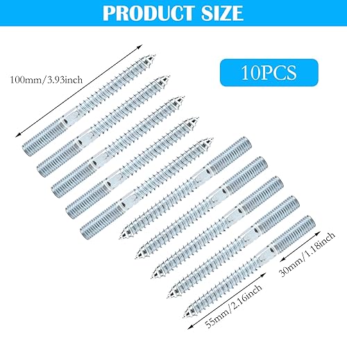 Vite a Doppia Filettatura M10, Vite a Doppio Filetto M10, Viti a Doppio Filettatura In Acciaio Inossidabile con Parte Centrale Esagonale, Perni, Vite per Legno (M10 X 100 Mm, 10 Pezzi) - Honorern