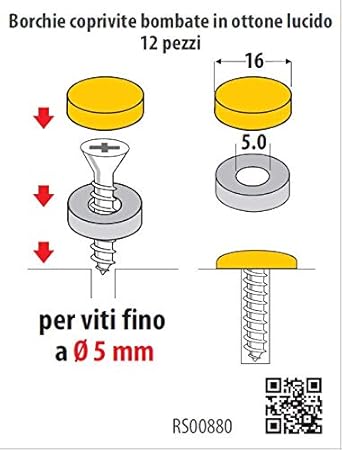 RS00880 - Borchie coprivite bombate, ottone lucido, Ø 16 mm, 12 pezzi (Confezione da 3) - Honorern