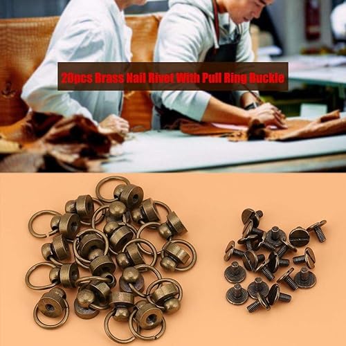 Confezione da 20 set in ottone testa rotonda pulsante a bottone, Leathercraft nail rivetti, viti artigianale in pelle rivetto di metallo sottile con anello fibbia per cintura scarpe borsa decorazione - Honorern