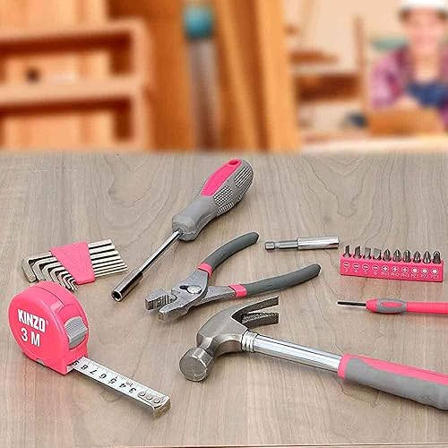 Bakaji Cassetta Valigetta degli Attrezzi Porta Utensili da Lavoro Completa di 39 pz Con Martello Giravite Punte e Pinza Metro in Acciaio per Bricolage e Fai da Te (Rosa) - Honorern