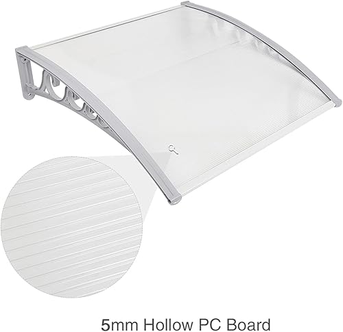 Pensilina Tettoia per Porta d'Ingresso,Pensilina Modulabile Tettoia per Porta o Finestra con Protezione UV Copertura in Policarbonato Parapioggia,60 * 100 cm (bianco) - Honorern