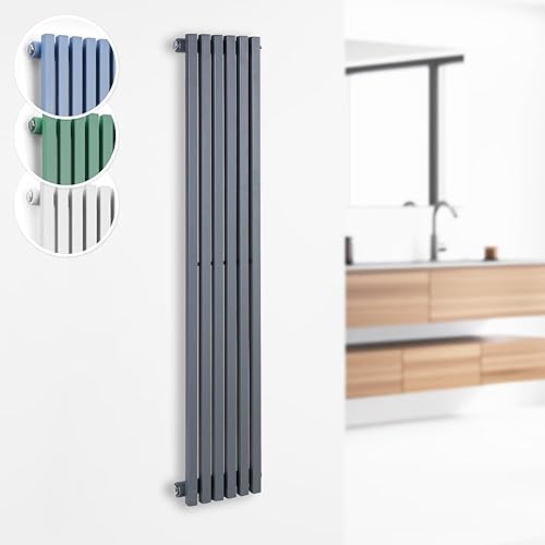 Delgado - Radiatore 160x45, Radiatore Tubolare, 12 Alette Verticali, 2-in-1: Attacco Centrale o Laterale/Attacchi da 1/2', a Parete, 822W / max.70 °C/max. 10,1 bar, Slim, 8-20 m², Grigio - Honorern