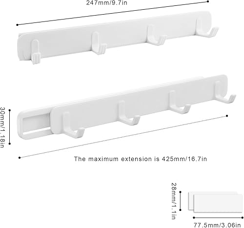 Appendi Strofinacci Cucina,MYLERCT 3 Pezzi Gancio Adesivo,Appendiabiti dal Design Retrattile, Bianco Ganci Adesivi Bagno, Adatto per Cucina, Bagno, Porta - Honorern