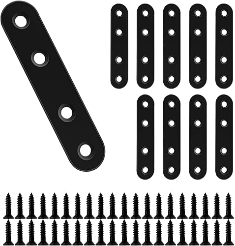10 Pezzi Staffa Piatta Staffa Angolare Piatta Acciaio Inossidabile 80x16 mm per Il Fissaggio di Mobili - Nero - Honorern