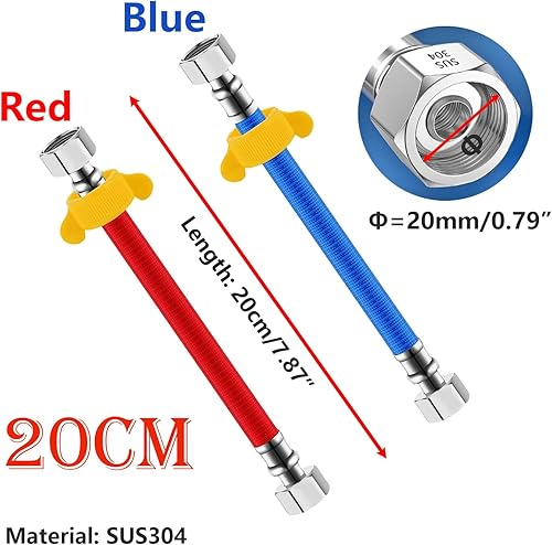 2 Pezzi Tubo Flessibile in Acciaio Inossidabile 304, Tubo Raccordo G1/2', 20CM Tubi di Ingresso per Scaldabagno - Honorern