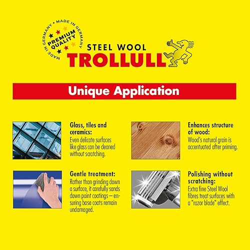 Lana d'acciaio | Lana metallica media 1, può essere utilizzata per levigare il legno, rimuovere vecchie vernici e vernici da mobili antichi e pulire pavimenti in gomma dura, 8 cuscinetti da - Honorern